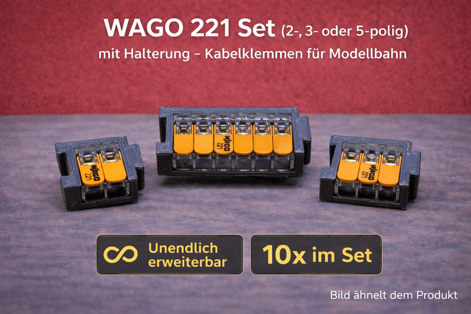 WAGO 221 Set (2 - , 3 - oder 5 - polig) mit Halterung – Kabelklemmen für Modellbahn - DSEG - Shop